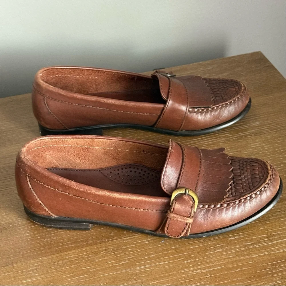 Bass Brown Leather Loafers with Fringe Detail Size 9M